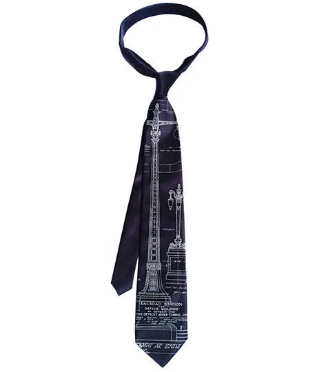 Blueprint Necktie: Detroit Train Station Ironwork Silk Tie