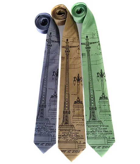 Blueprint Necktie: Detroit Train Station Ironwork Silk Tie