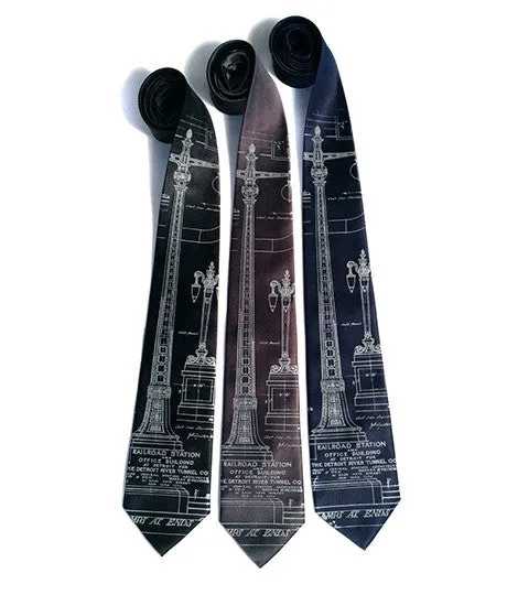 Blueprint Necktie: Detroit Train Station Ironwork Silk Tie