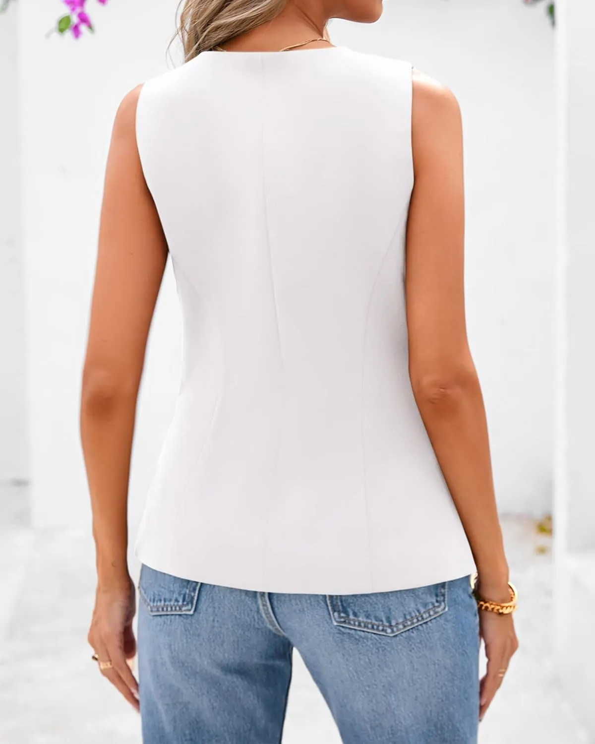BTFBM Summer Sleeveless Blazer Vest For Women Dressy Button Down Round Neck Business Casual Outfits Work Suit Vests Tops
