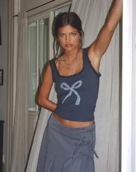 Carillo Lace Trim Vest Top in Ocean Storm Bow Print