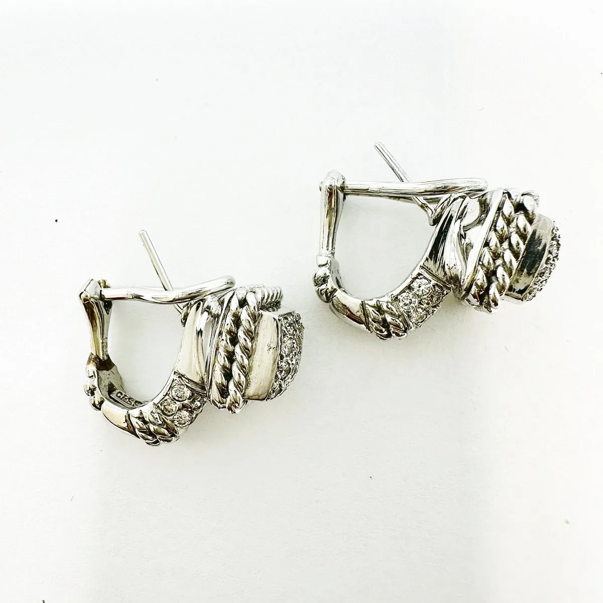 Cassis 18K White Gold Diamond Earrings  with Rope Design