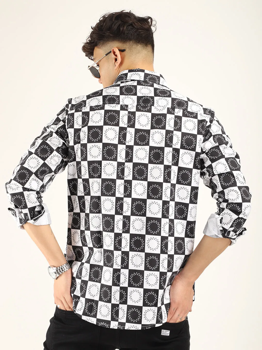 Chess Codd Black Flower Print Full Sleeve Shirt