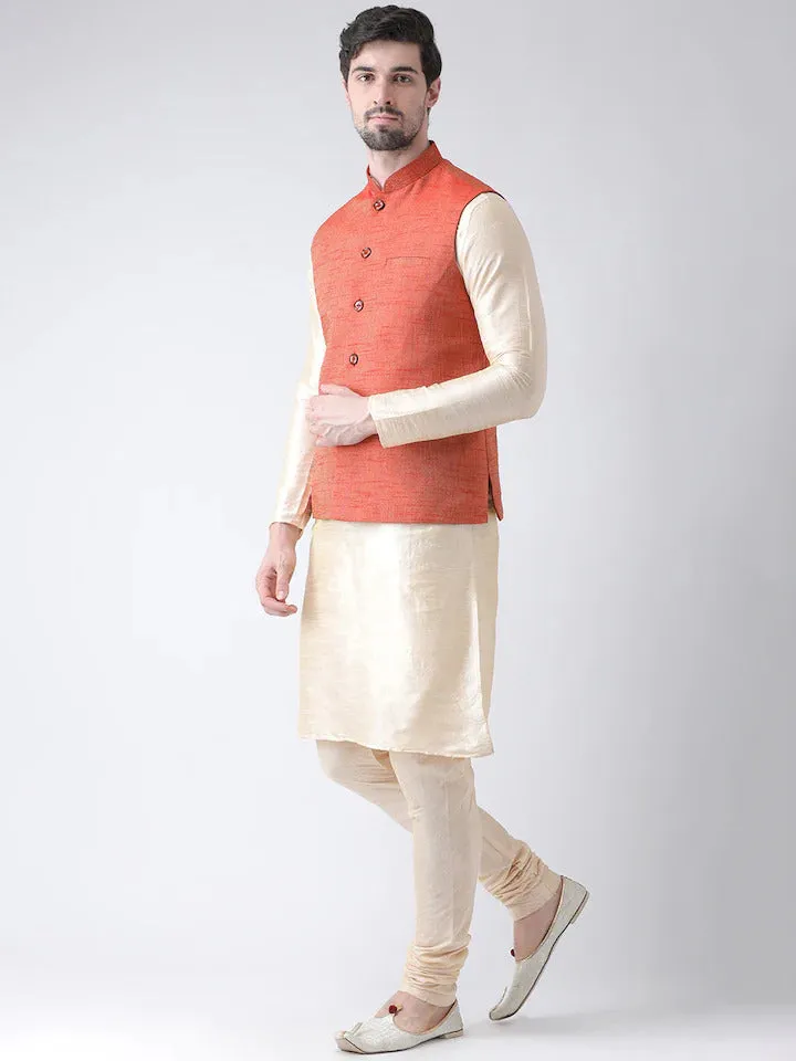 Cream Fitted Kurta Nehru Jacket