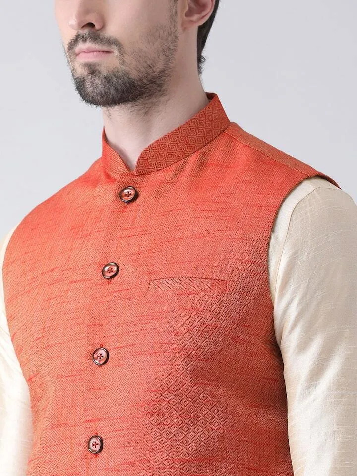 Cream Fitted Kurta Nehru Jacket