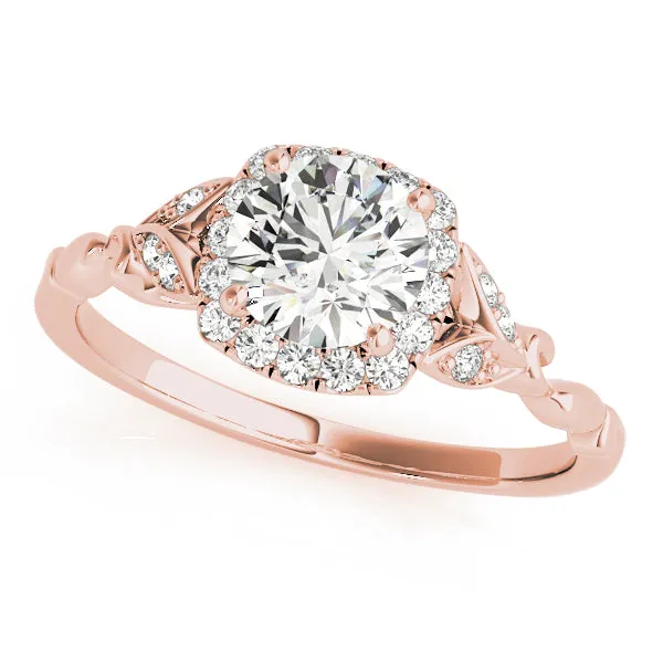 Cushion Cut Diamond Halo Engagement Mounting with Side Diamond Detail