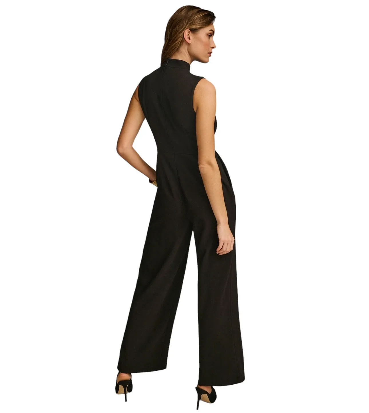 Donna Karan Women's Mock-Neck Sleeveless Straight-Leg Jumpsuit Black Size 8
