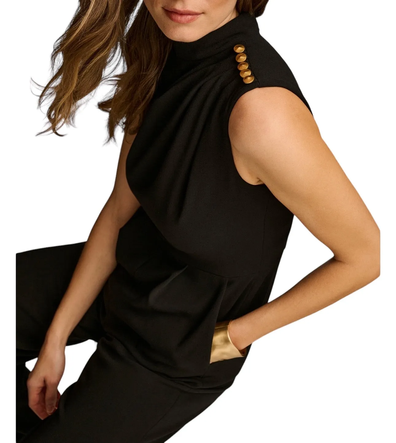 Donna Karan Women's Mock-Neck Sleeveless Straight-Leg Jumpsuit Black Size 8
