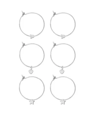 Ear Sense Earrings Silver Hoops w/Charms Trio FC304