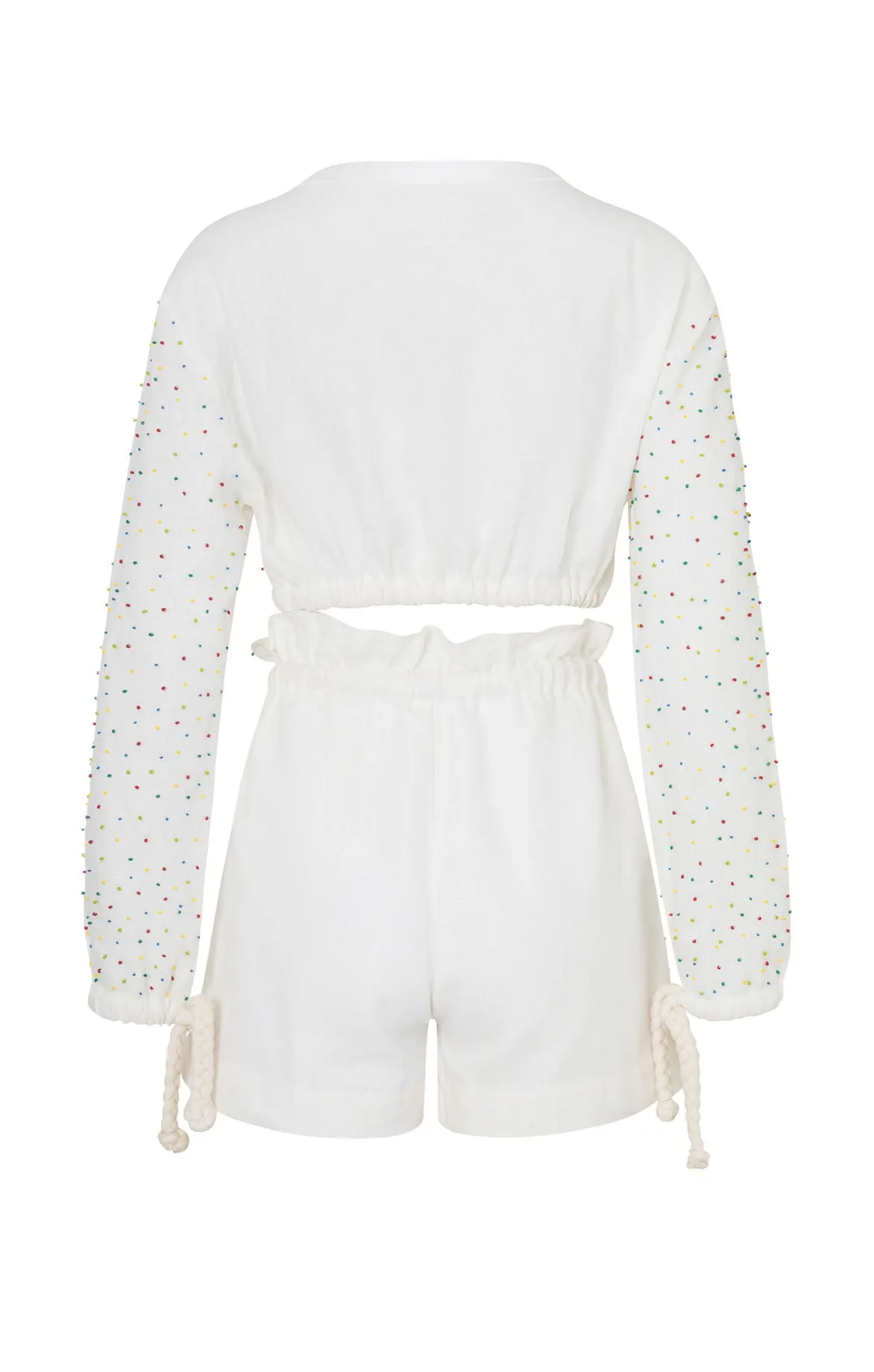 Embroidered White Linen Shorts