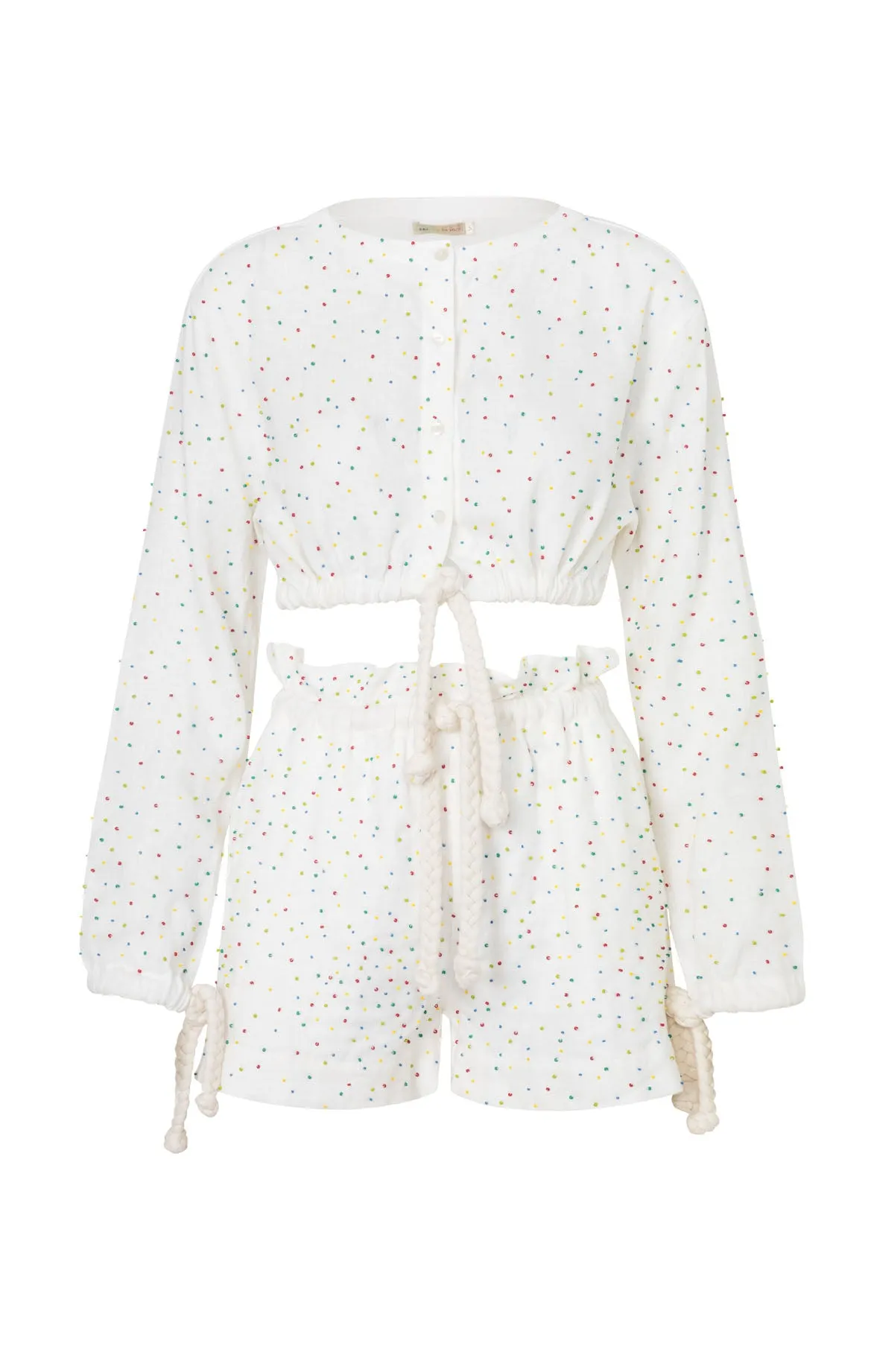 Embroidered White Linen Shorts
