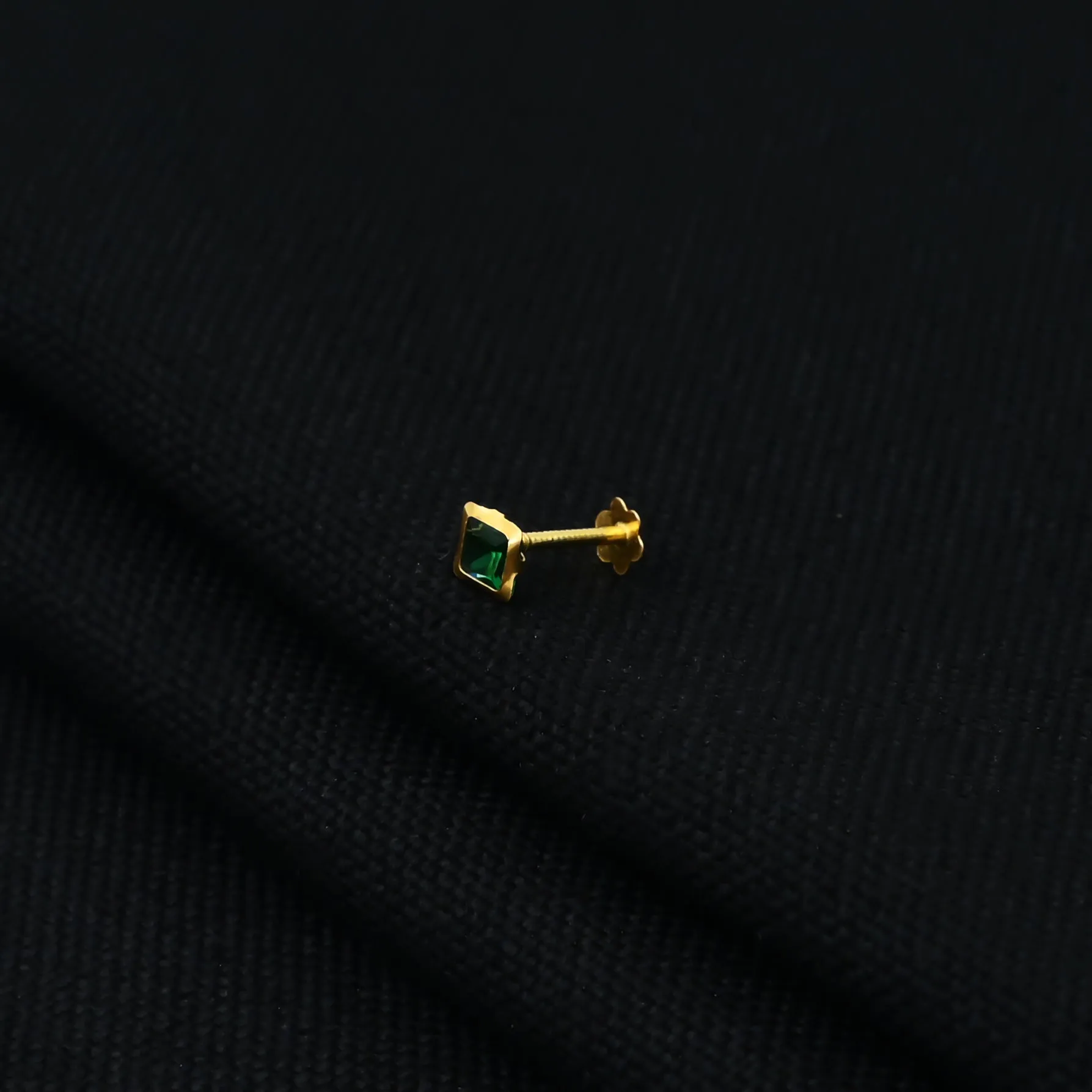 Gold Square Green Gem Stone Nosepin for Girls
