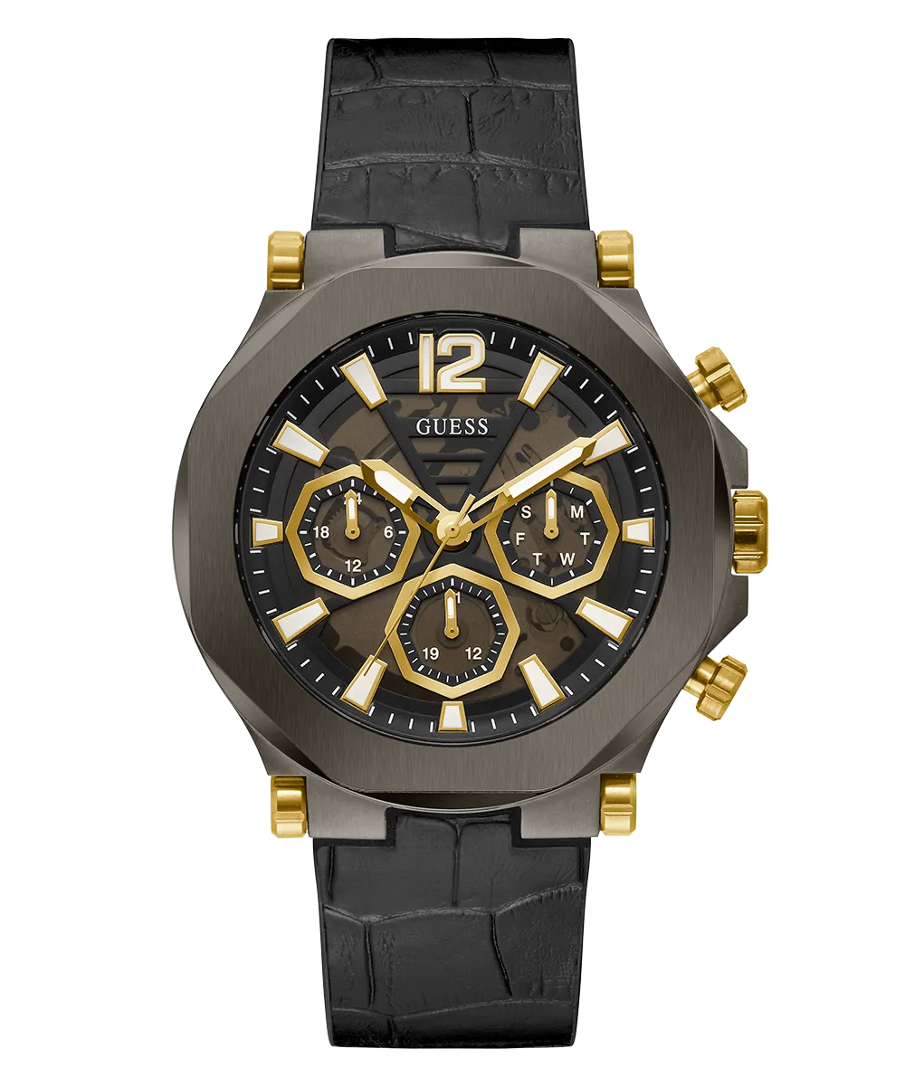 GUESS Mens Black Gunmetal Multi-function Watch