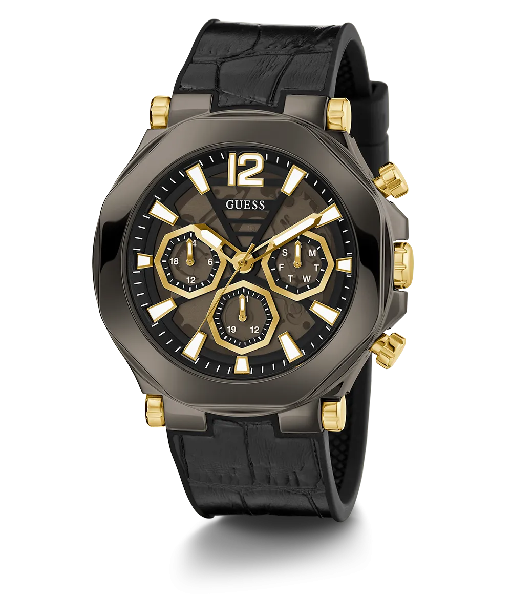 GUESS Mens Black Gunmetal Multi-function Watch