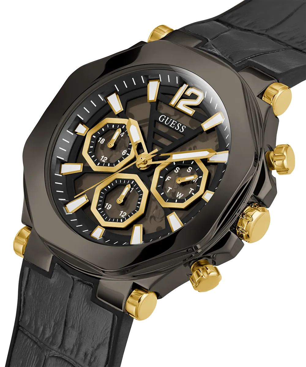 GUESS Mens Black Gunmetal Multi-function Watch