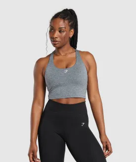 Gymshark Marl Racer Shelf Crop Tank - Titanium Blue/Undyed Marl