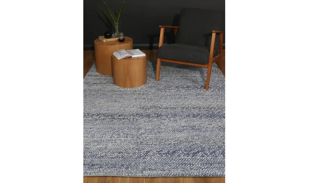 Halo Blue Loop Pattern Wool Blend Rug