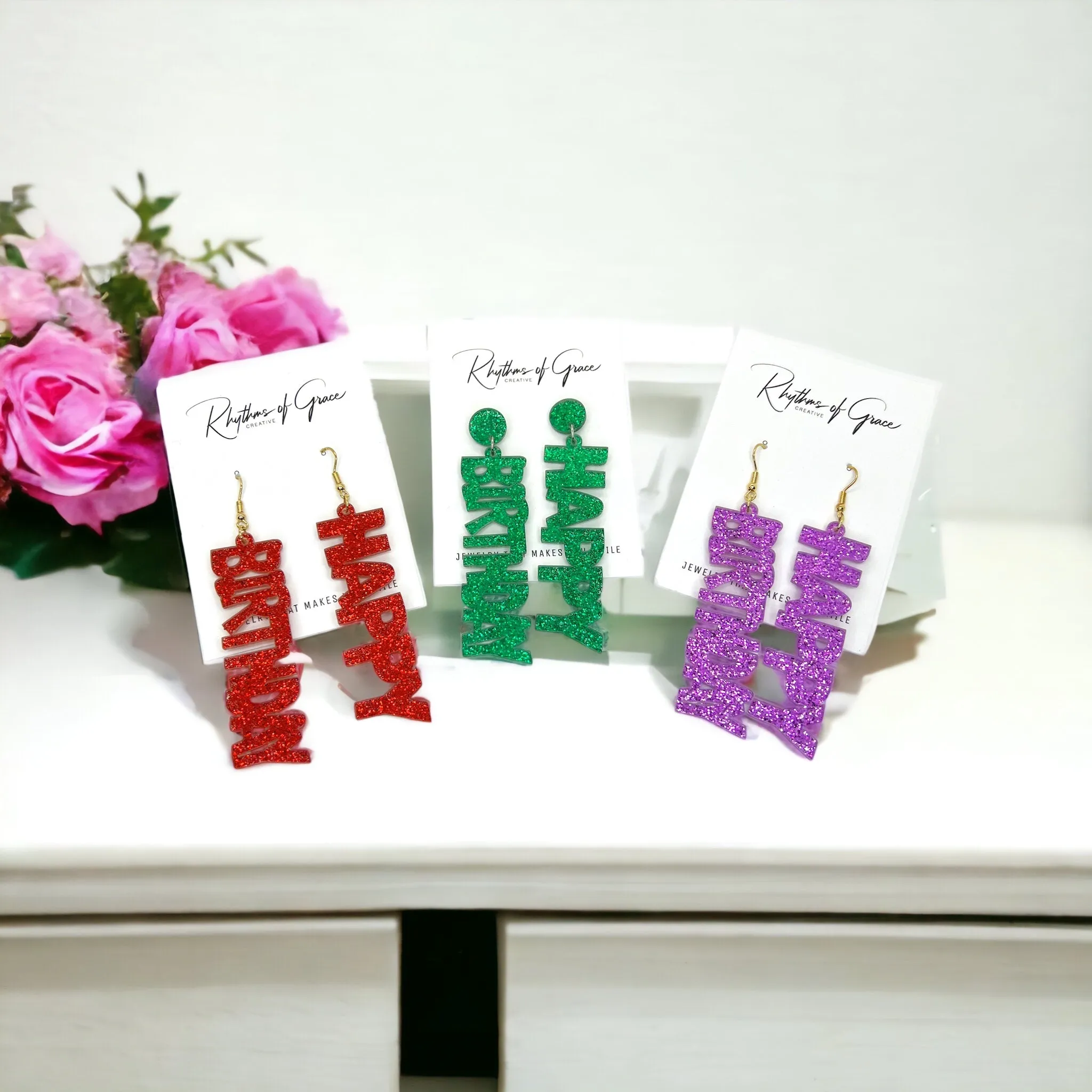 Happy Birthday Earrings - Birthday Accessories, Birthday Queen, Birthday Girl Earrings, Happy Birthday