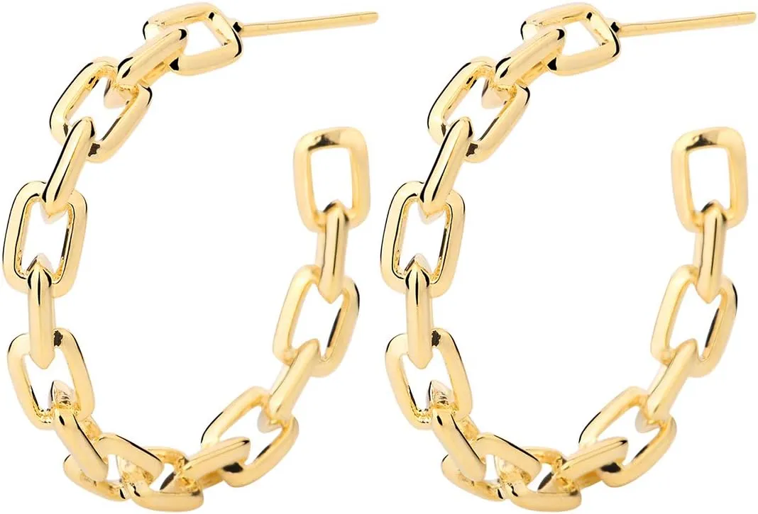 Hoop Earrings for Women - Chain Hoop Earrings Gold/White Gold - Link Hoop Stud Earrings