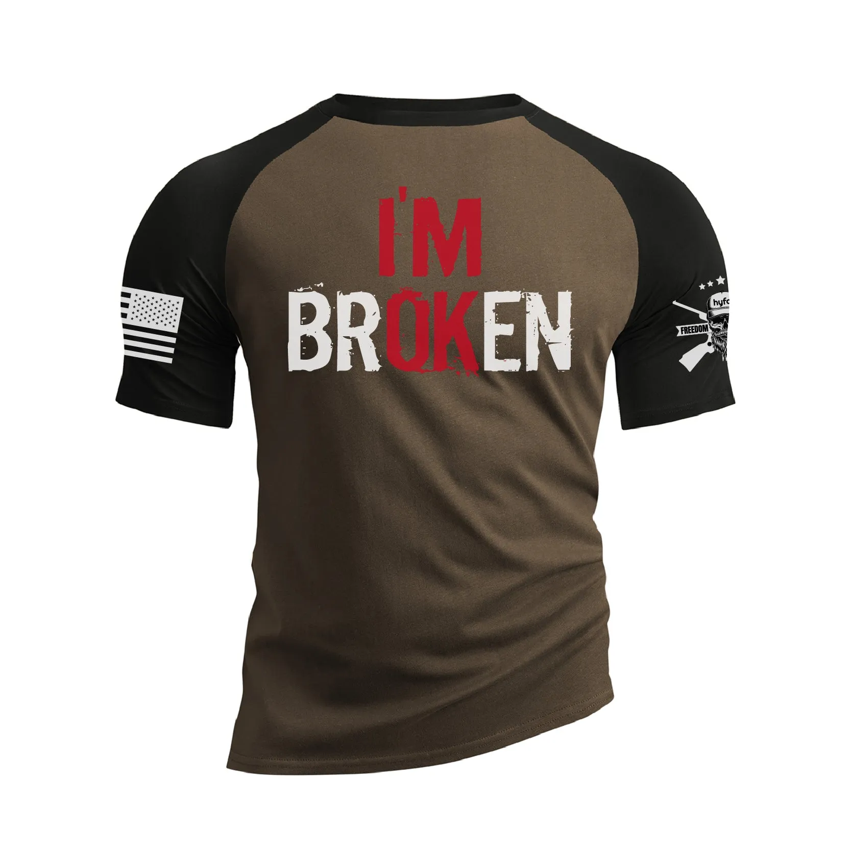 I AM BROKEN 100% COTTON RAGLAN GRAPHIC TEE