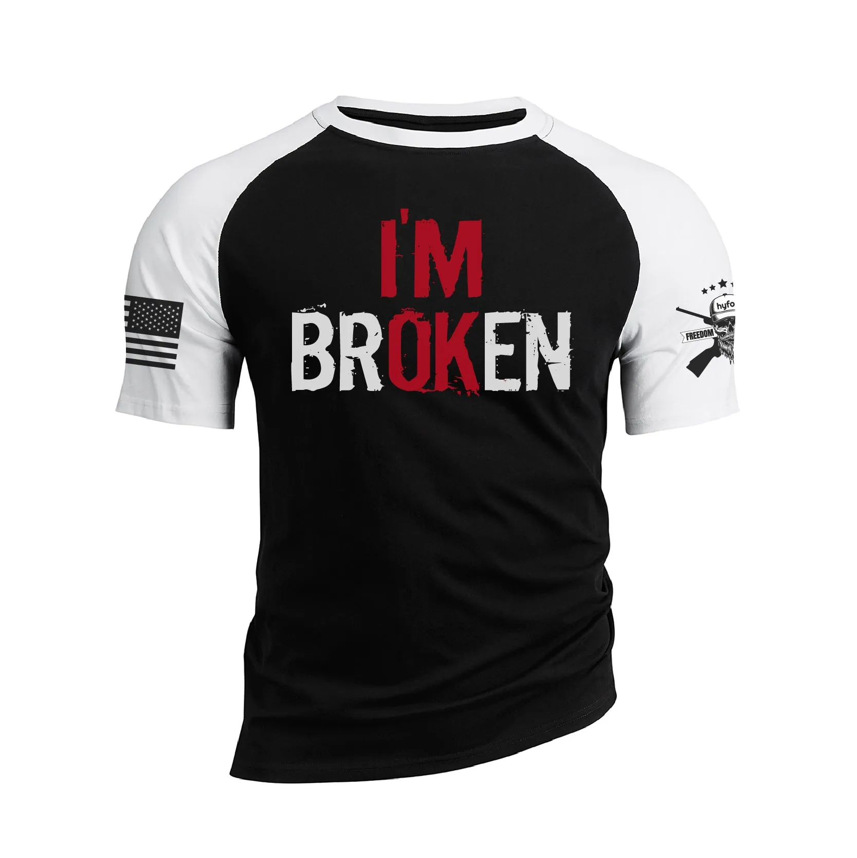 I AM BROKEN 100% COTTON RAGLAN GRAPHIC TEE