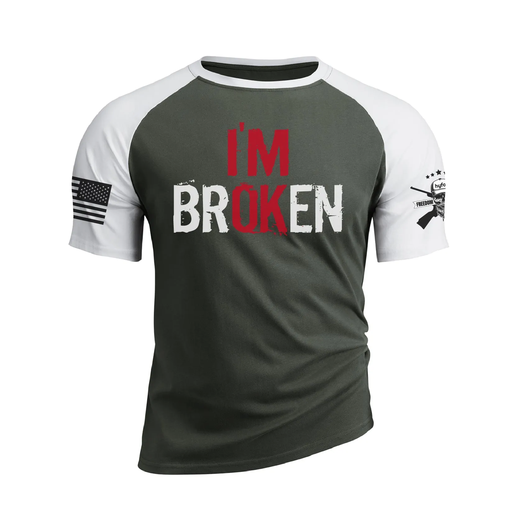 I AM BROKEN 100% COTTON RAGLAN GRAPHIC TEE