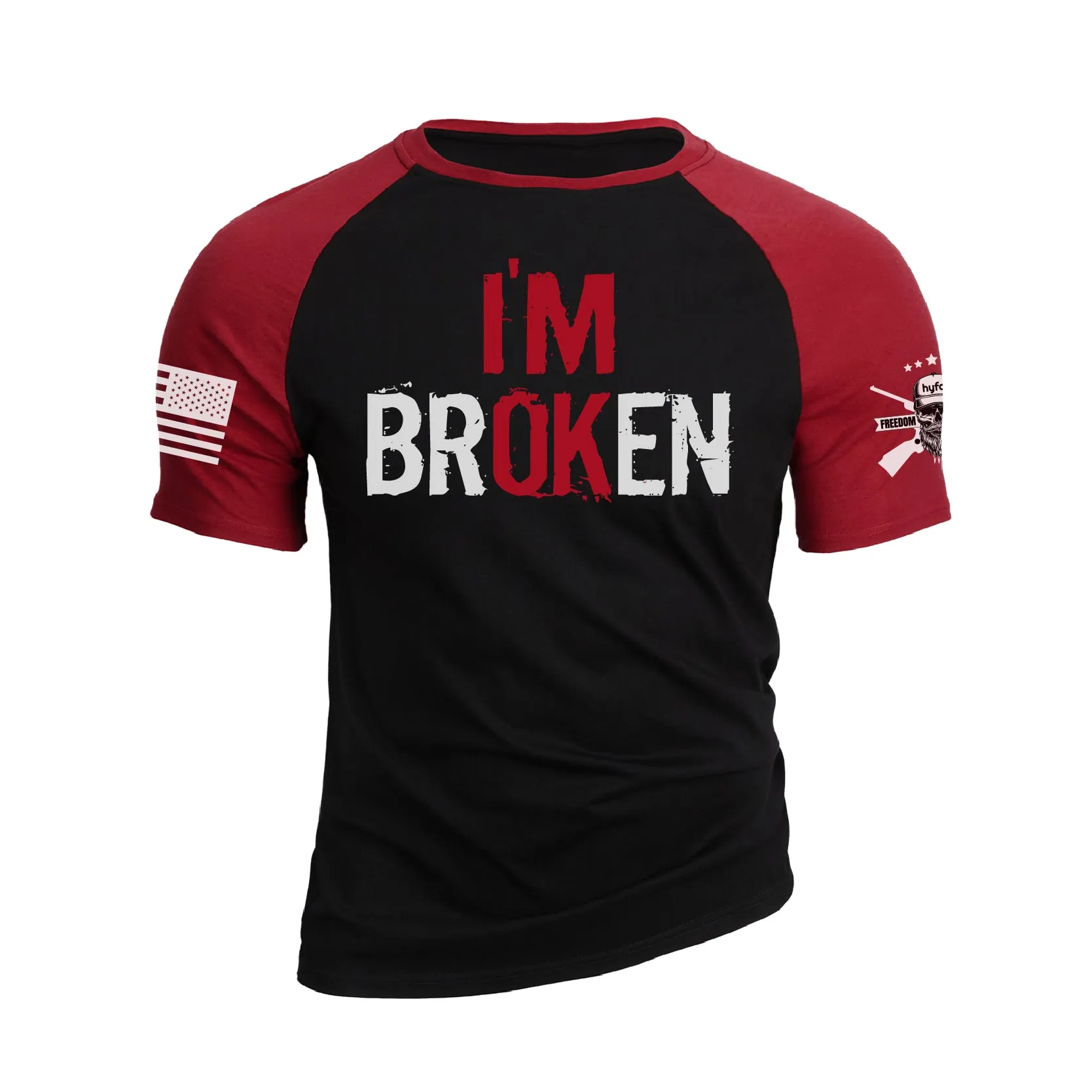 I AM BROKEN 100% COTTON RAGLAN GRAPHIC TEE