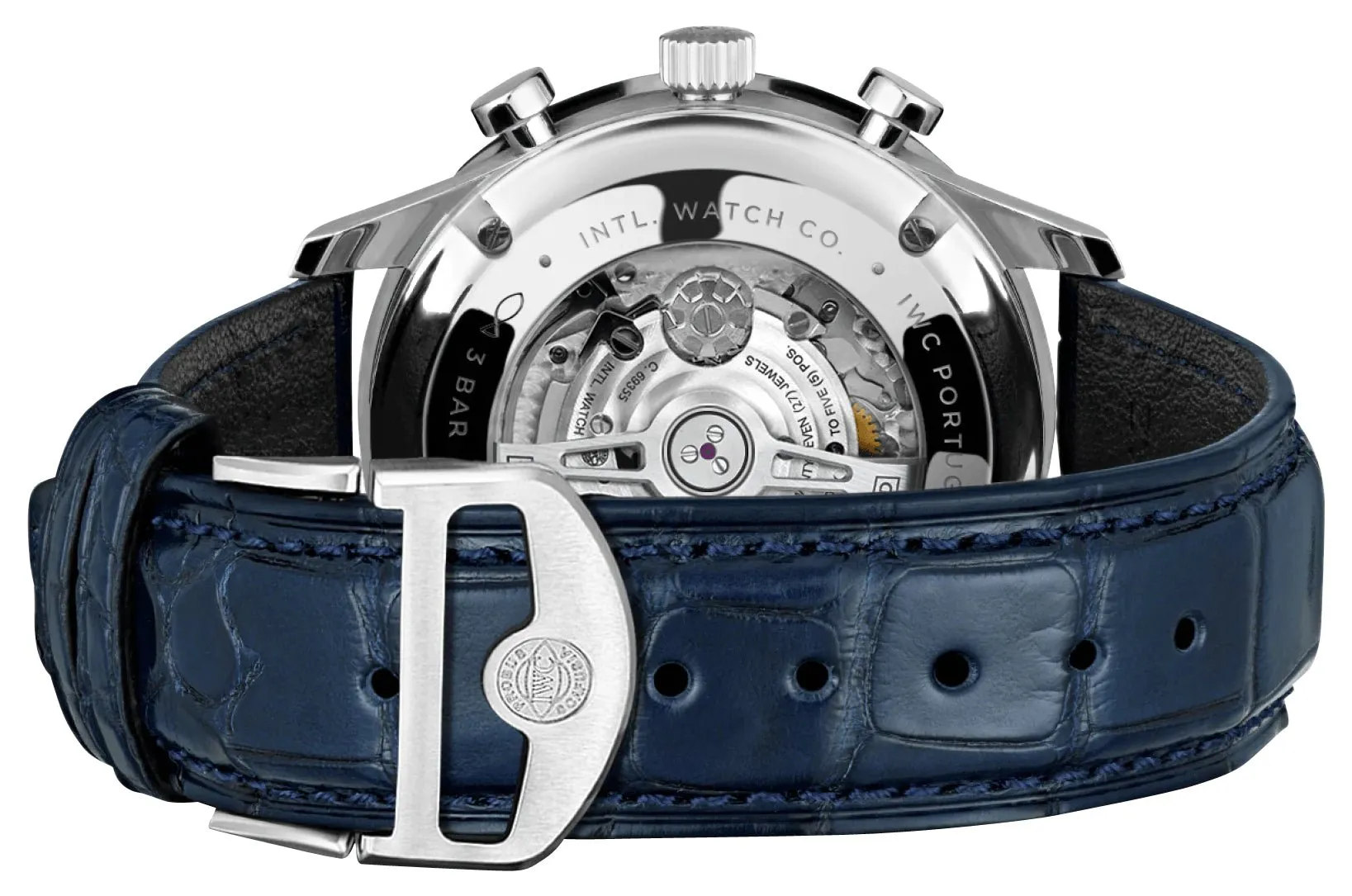 IWC Portugieser Automatic Chronograph Stainless Steel Silver-Tone Dial Blue Leather Strap Mens Watch IW371605