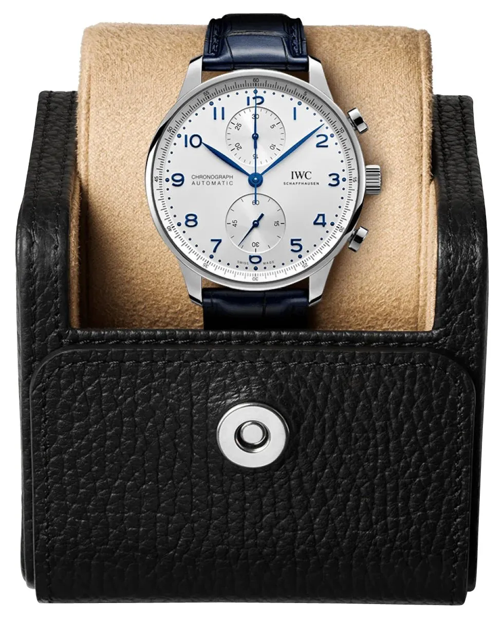 IWC Portugieser Automatic Chronograph Stainless Steel Silver-Tone Dial Blue Leather Strap Mens Watch IW371605