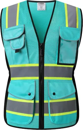 JKSafety Women Hi-Vis Reflective Safety Vest | Neon Color body Sewed Reflective Strips Breathable Lightweight ANSI Compliant