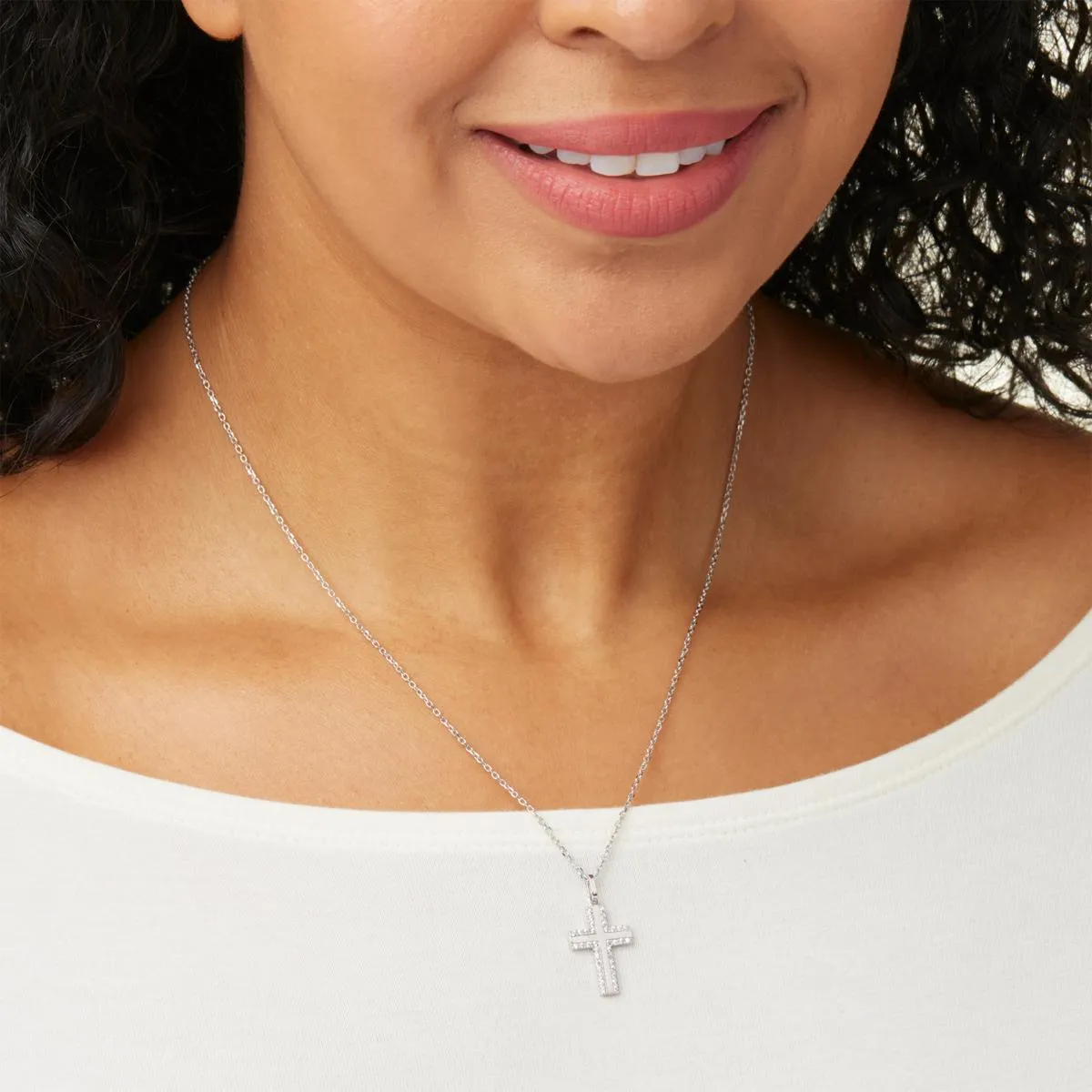 Katharine McPhee .55ctw Pavé Cross Necklace - Sterling Silver