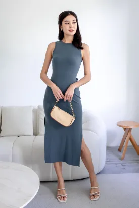 KENIA SLIM FIT TIE KNOT MIDI DRESS IN TEAL