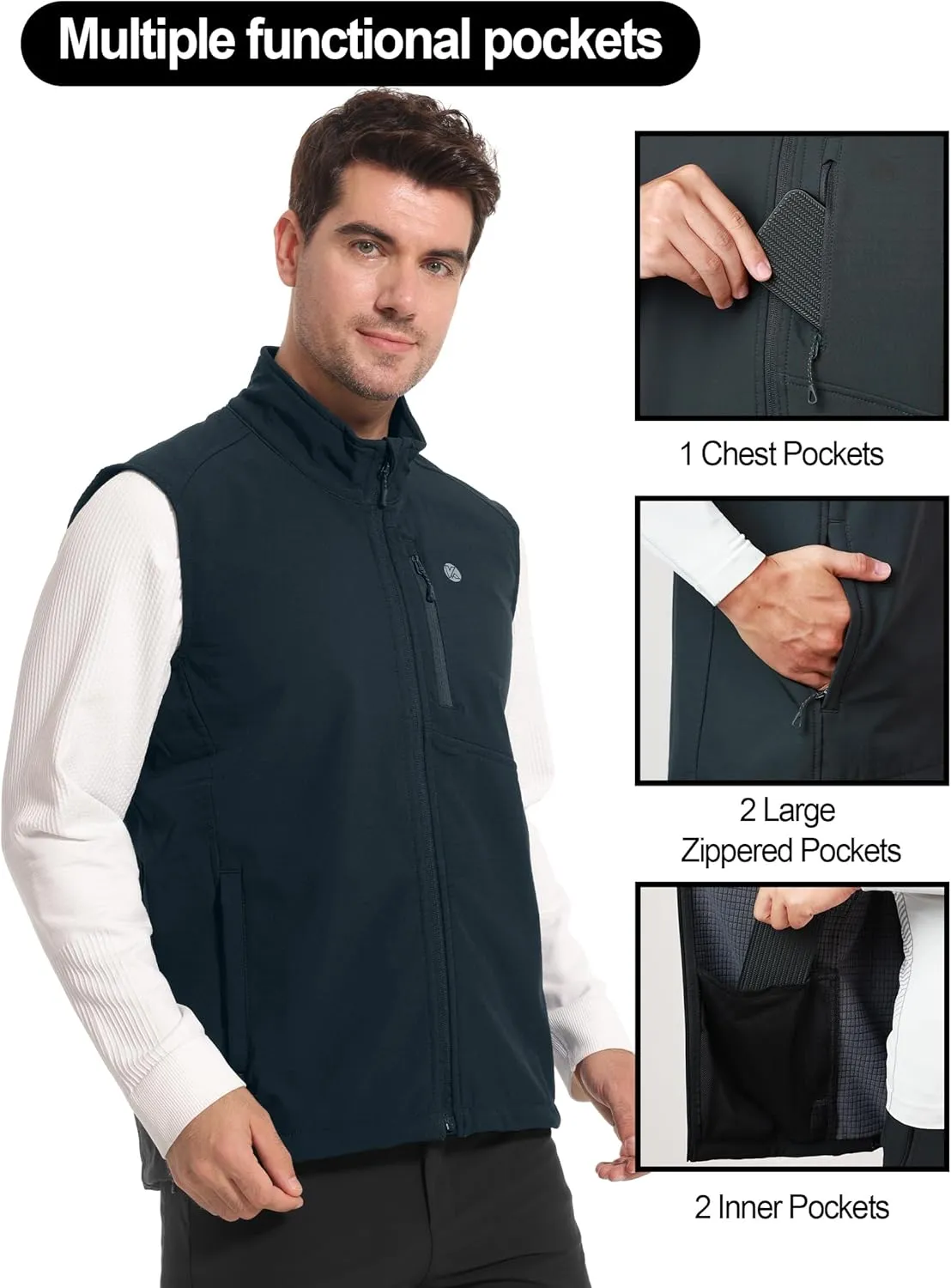 KUTOOK Mens Softshell Sleeveless Jacket Winter Warm Fleece Outerwear Vests for Cycling Golf Hiking