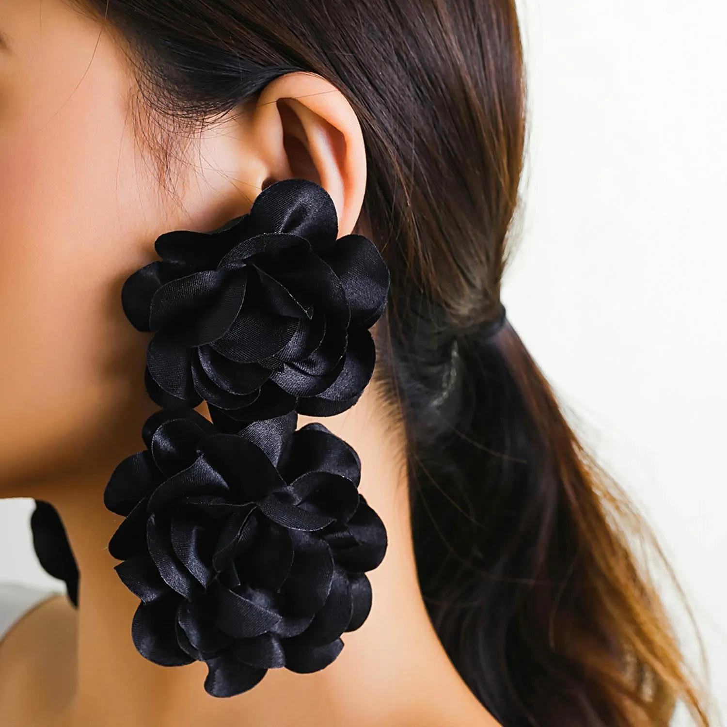 Large Flower Statement Earrings Red Fabric Flower Earrings Stud Oversized Exaggerated Dangle Earrings Jewelry for Women