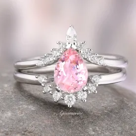 Lunette Teardrop Pink Tourmaline Ring Set- Sterling Silver