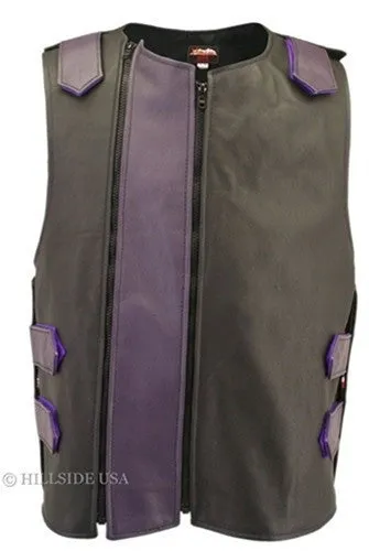 Made in USA Dual Front Zipper Bulletproof Style Leather Biker Vest Black/Gray