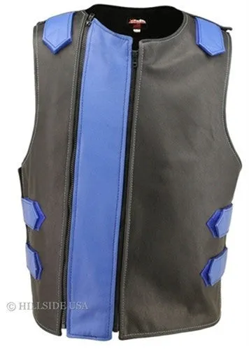 Made in USA Dual Front Zipper Bulletproof Style Leather Biker Vest Black/Gray