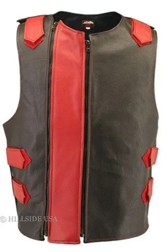 Made in USA Dual Front Zipper Bulletproof Style Leather Biker Vest Black/Gray