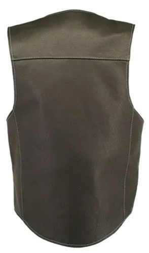 Made in USA Dual Front Zipper Bulletproof Style Leather Biker Vest Black/Gray