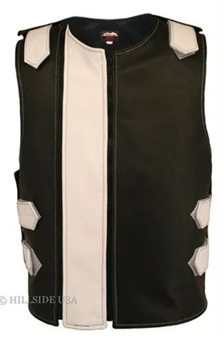 Made in USA Dual Front Zipper Bulletproof Style Leather Biker Vest Black/Gray