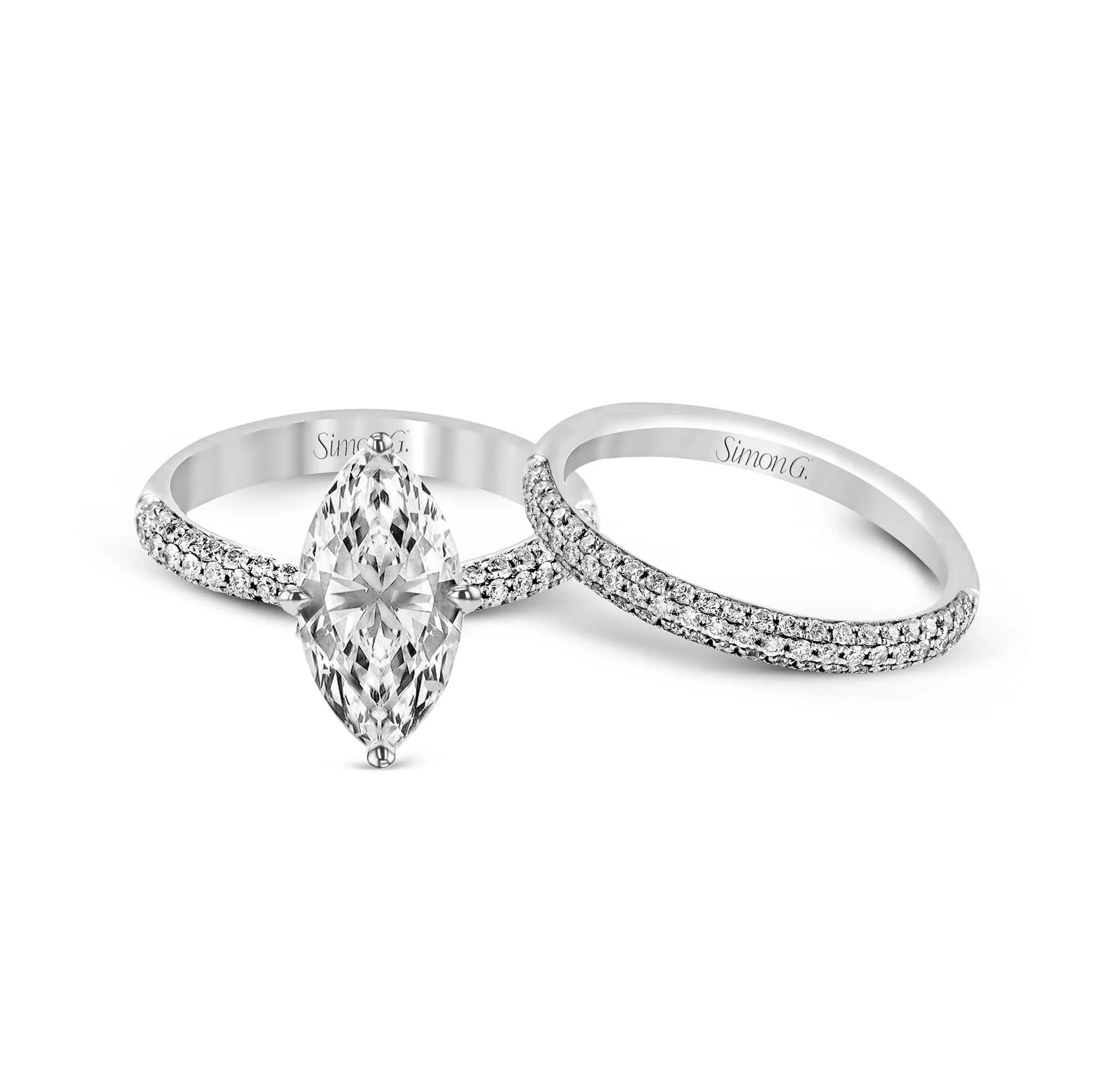 Marquise-cut Engagement Ring & Matching Wedding Band in 18k Gold with Diamonds