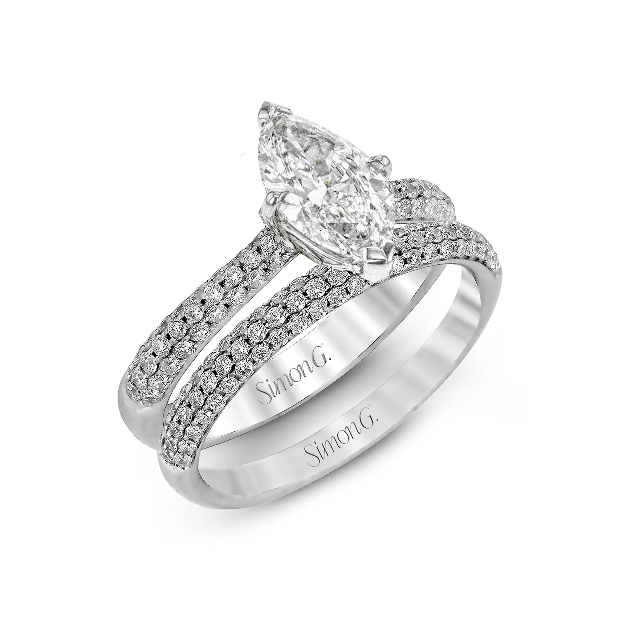 Marquise-cut Engagement Ring & Matching Wedding Band in 18k Gold with Diamonds
