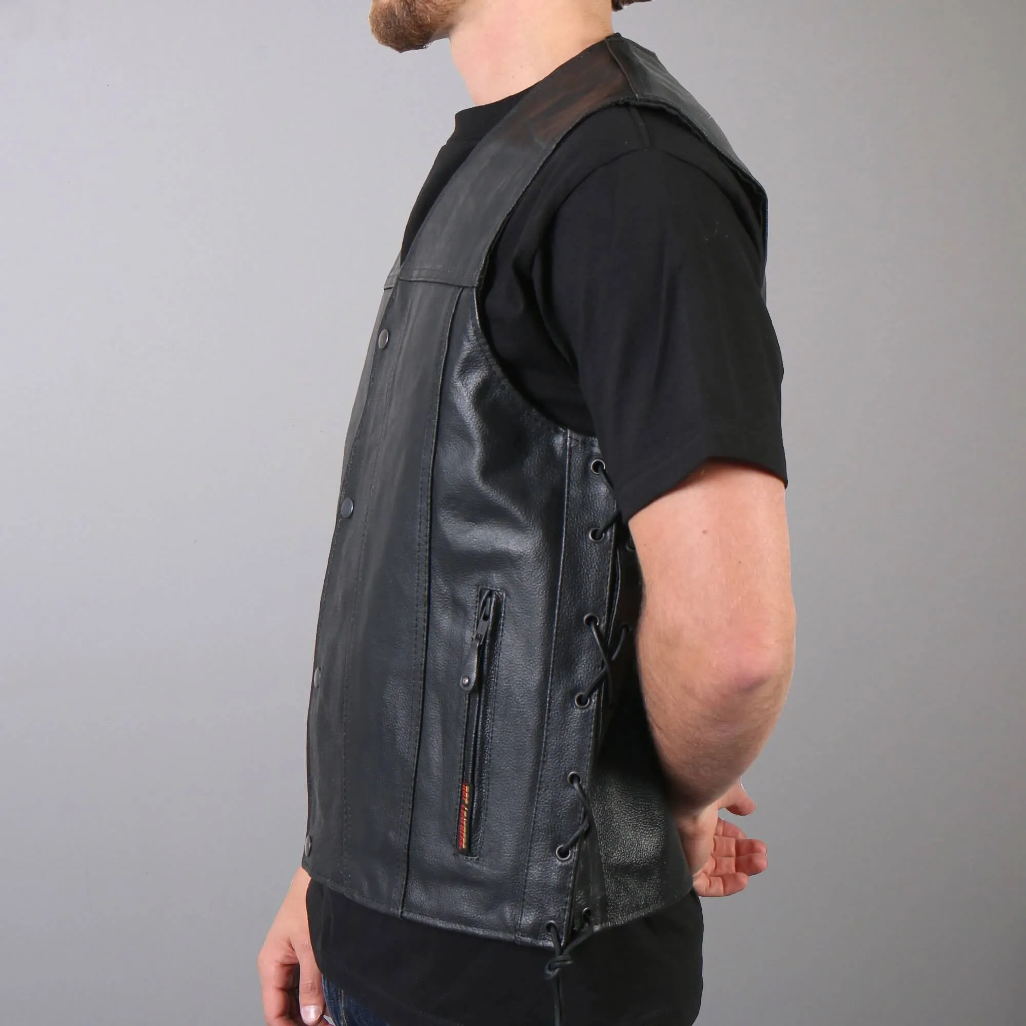 Men's Concealed Carry Leather Vest w/ Lace Up Sides, VSM1023-HL