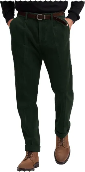 Men's Cotton Corduroy Pant Classic Fit Flat Front Dress Trousers