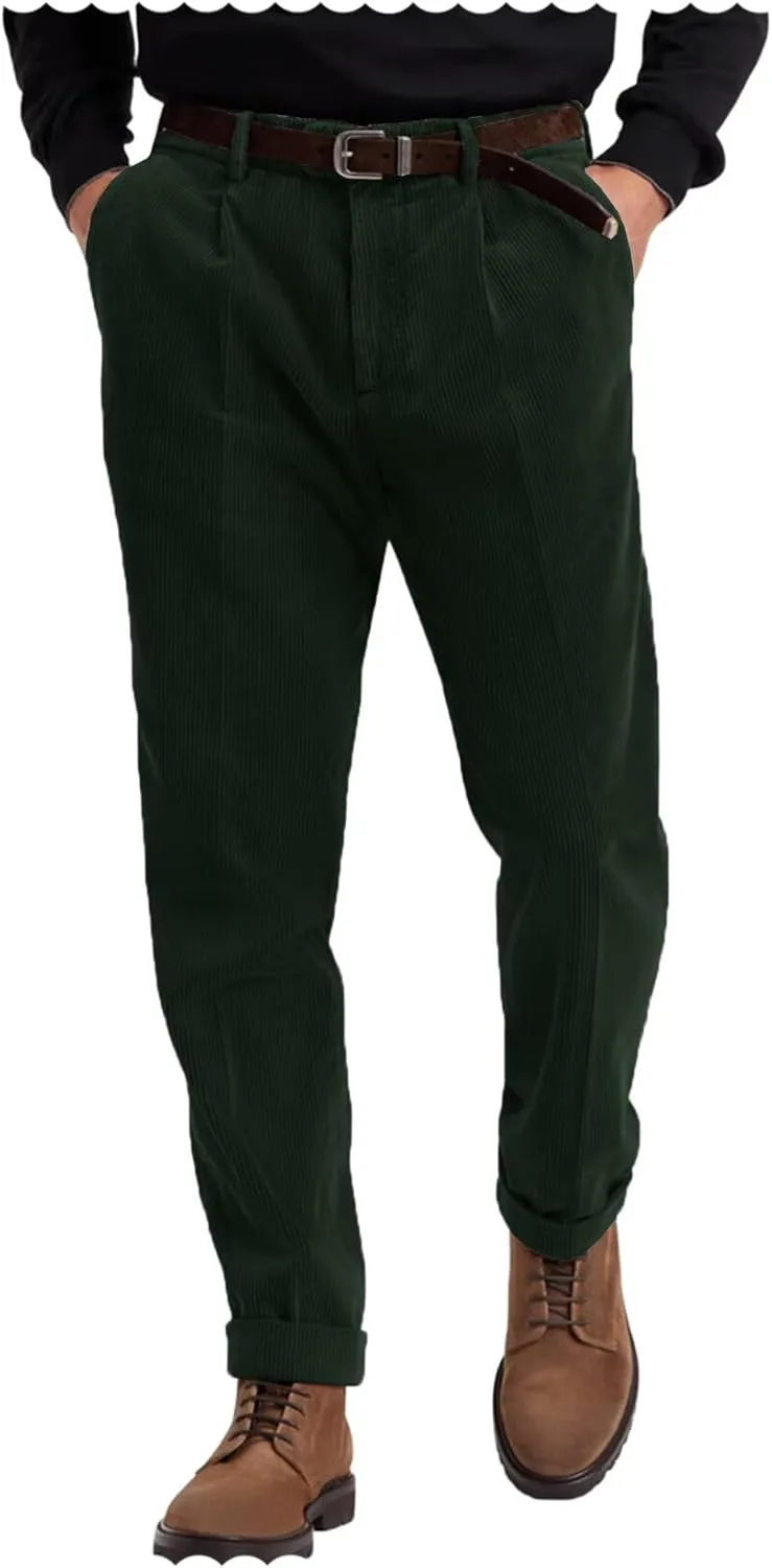 Men's Cotton Corduroy Pant Classic Fit Flat Front Dress Trousers