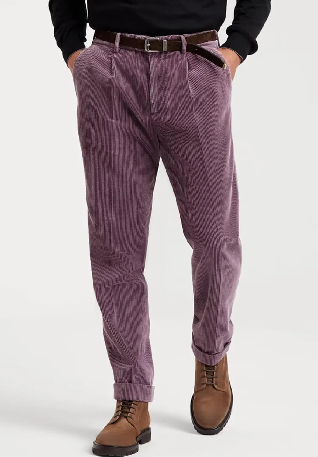 Men's Cotton Corduroy Pant Classic Fit Flat Front Dress Trousers