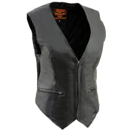 Milwaukee Leather SH1288 Women's Black Leather Deep V-Neck Motorcycle