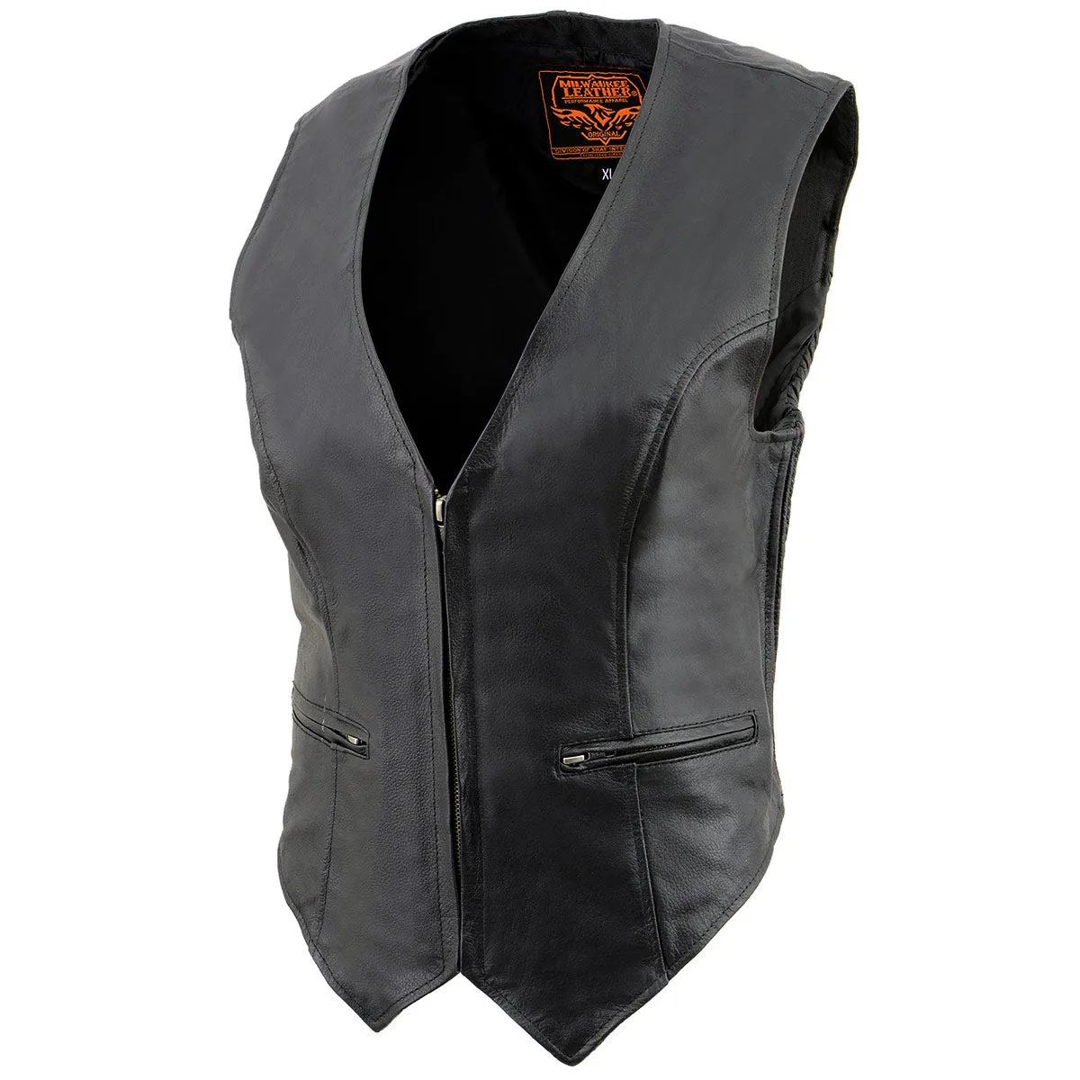 Milwaukee Leather SH1288 Women's Black Leather Deep V-Neck Motorcycle