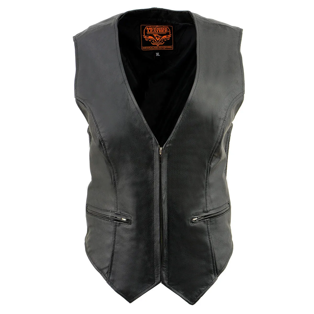 Milwaukee Leather SH1288 Women's Black Leather Deep V-Neck Motorcycle