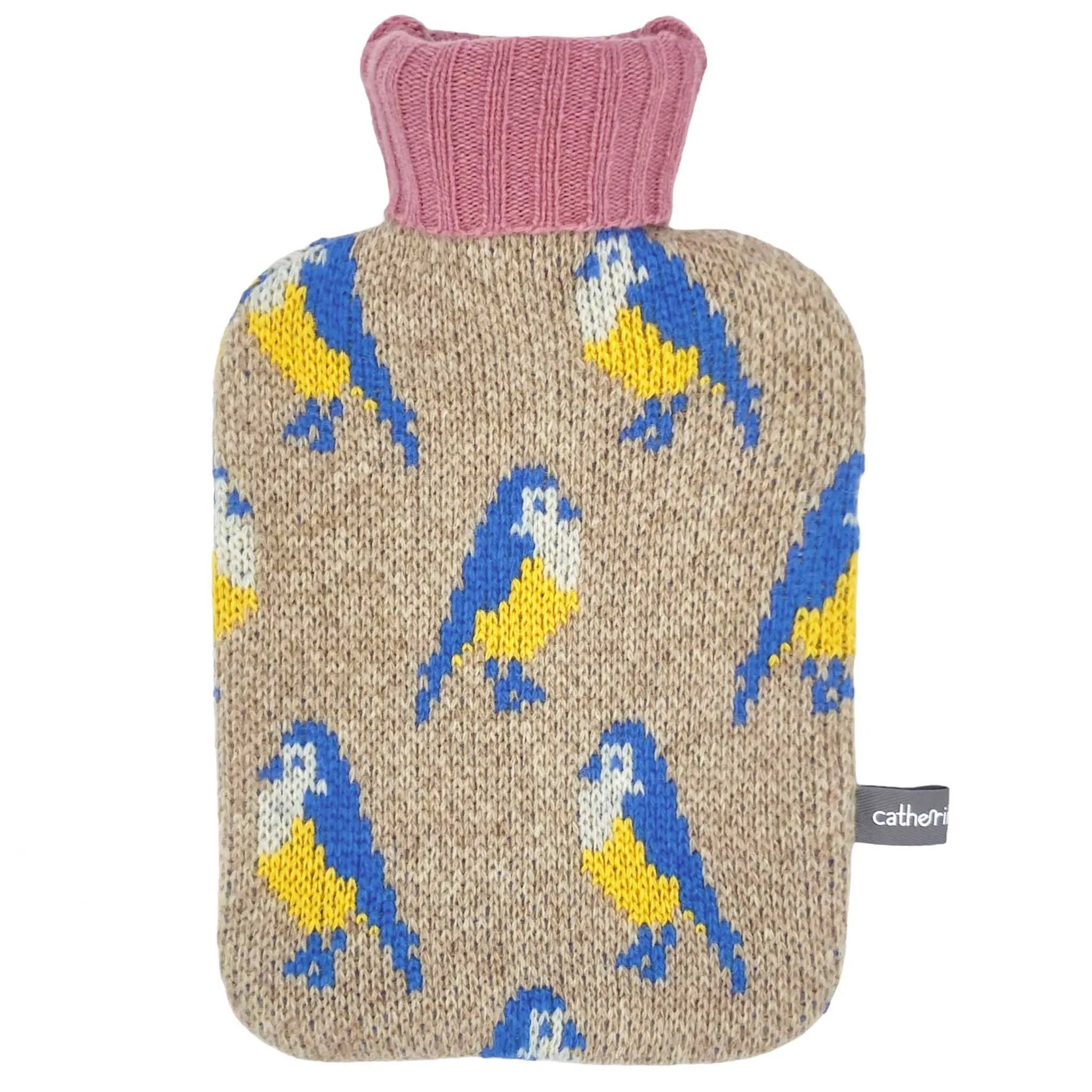 Mini Lambswool Hot Water Bottle Set - Soft Brown Blue Tits
